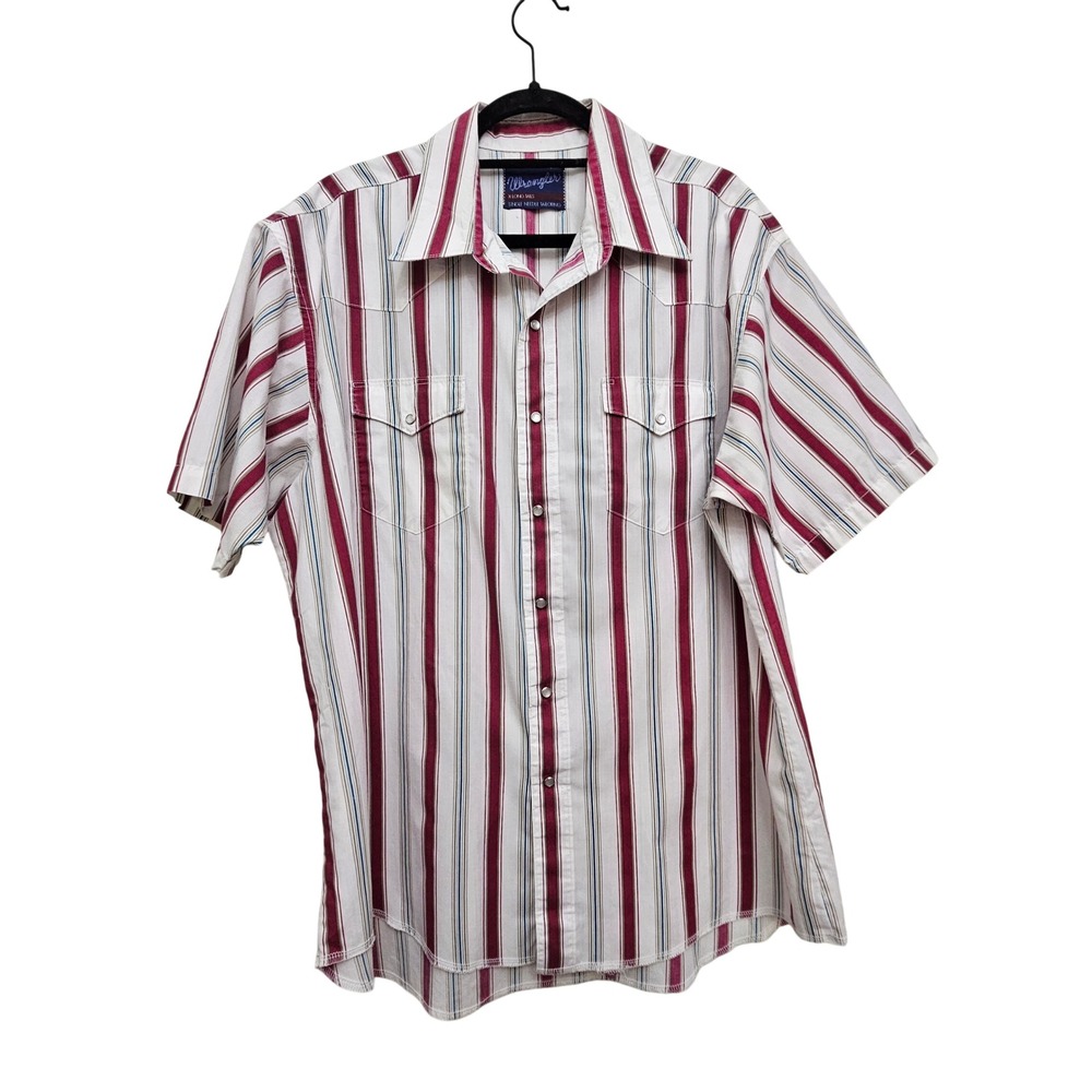 Wrangler Western Snap Shirt X Long Tails Red Striped Short Sleeve Cowboy XL